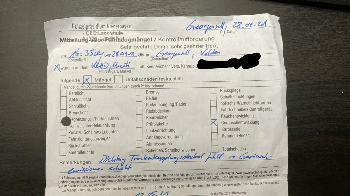 Motorrad zu laut: TÜV, Dichtung und Polizei (Teil 2)